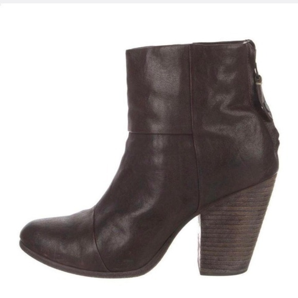 Rag & Bone Newbury Dark Brown Leather Ankle Boots Stacked Block Heel Size 39